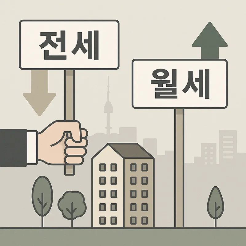 서울 아파트 전세 3만 가구 감소, 월세 비중 7.8%p 증가